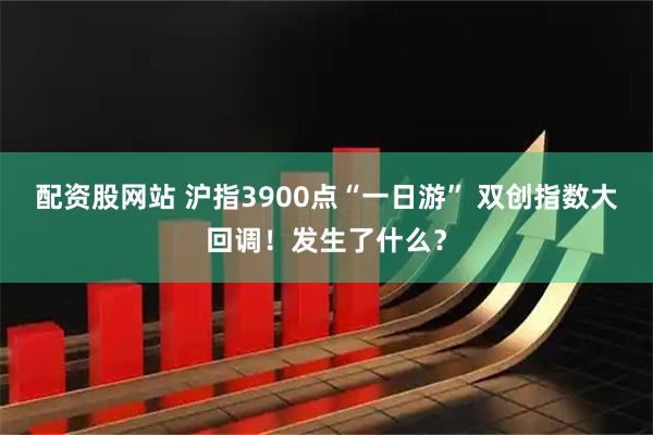 配资股网站 沪指3900点“一日游” 双创指数大回调！发生了什么？